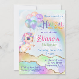 Magic Rainbow Unicorn Birthday Inbjudningar