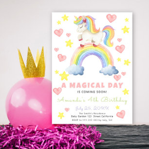 Magic Rainbow Unicorn Birthday Inbjudningar