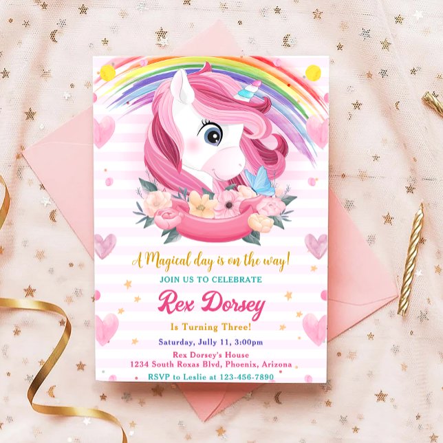 Magic Rainbow Unicorn Birthday Inbjudningar (Skapare uppladdad)