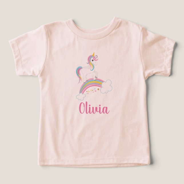 Magic Rainbow Unicorn Birthday Personlig T Shirt (Design Framsida)