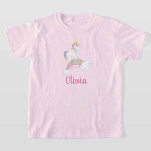 Magic Rainbow Unicorn Birthday Personlig T Shirt (Laydown)
