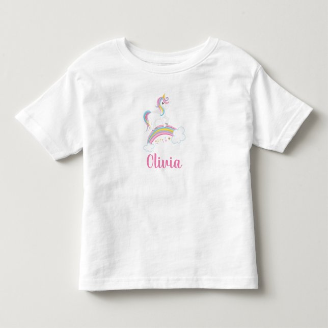 Magic Rainbow Unicorn Birthday Personlig Tee Shirt (Framsida)