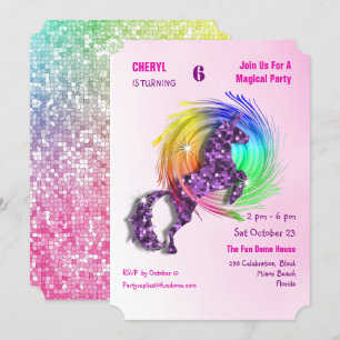 Magic Rainbow Unicorn Cute Girly Party Inbjudan