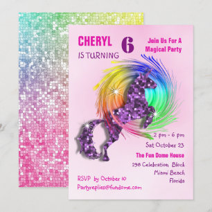 Magic Rainbow Unicorn Cute Girly Party Inbjudan