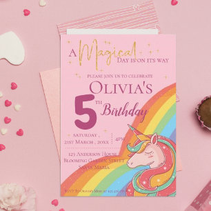 Magic Rainbow Unicorn Faux Glitter Birthday Inbjudningar