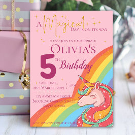 Magic Rainbow Unicorn Faux Glitter Birthday Inbjudningar