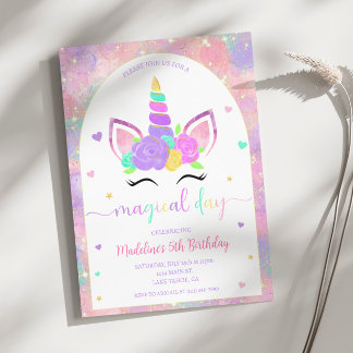 Magic Rainbow Unicorn Födelsedagsfest inbjudan
