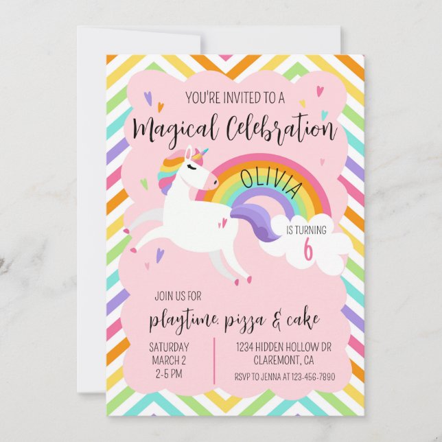 Magic Rainbow Unicorn Girl Birthday-inbjudan Inbjudningar (Framsida)