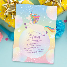 Magic Rainbow Unicorn Girl Födelsedagsfest Inbjudningar