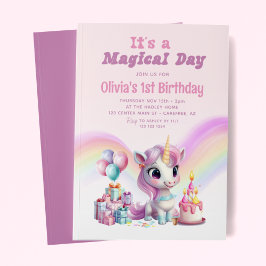 Magic Rainbow Unicorn Girls Birthday Inbjudningar