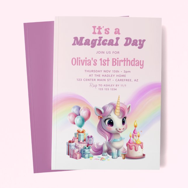 Magic Rainbow Unicorn Girls Birthday Inbjudningar (Skapare uppladdad)
