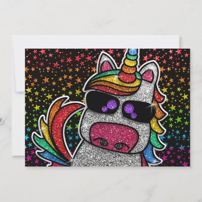 Magic Rainbow Unicorn Glitter Whimsical Birthday Inbjudningar (Baksida)