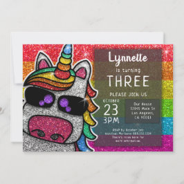 Magic Rainbow Unicorn Glitter Whimsical Birthday Inbjudningar