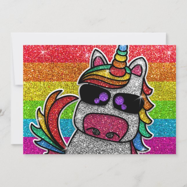 Magic Rainbow Unicorn Glitter Whimsical Birthday Inbjudningar (Baksida)