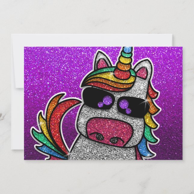 Magic Rainbow Unicorn Glitter Whimsical Birthday Inbjudningar (Baksida)