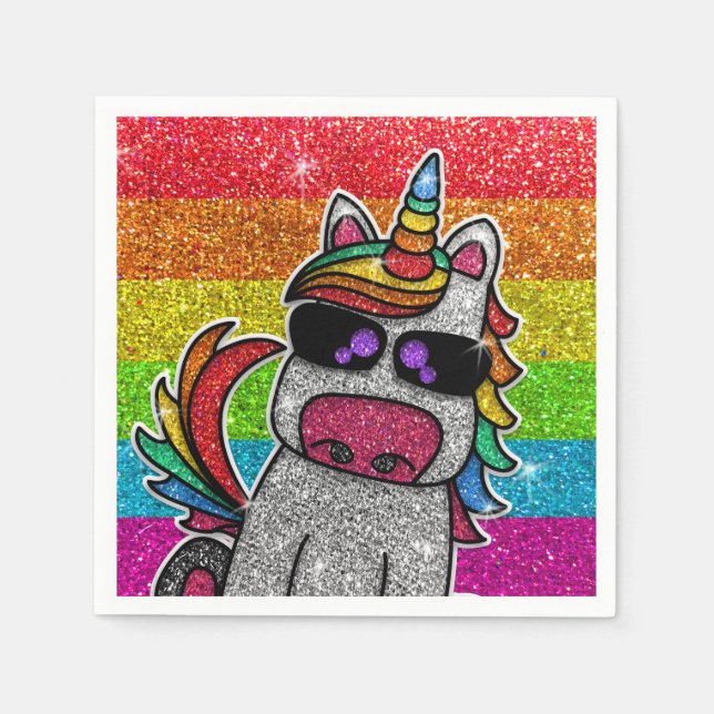 Magic Rainbow Unicorn Glitter Whimsical Birthday Pappersservett (Framsidan)