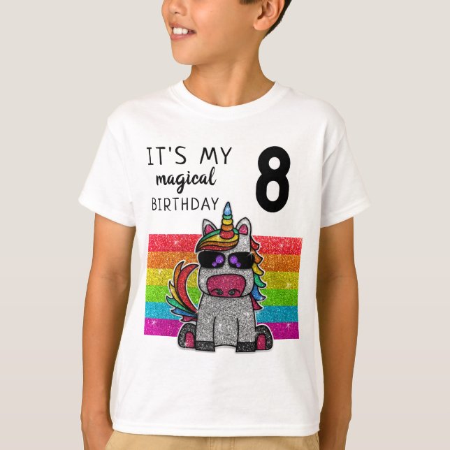 Magic Rainbow Unicorn Glitter Whimsical Birthday T Shirt (Framsida)