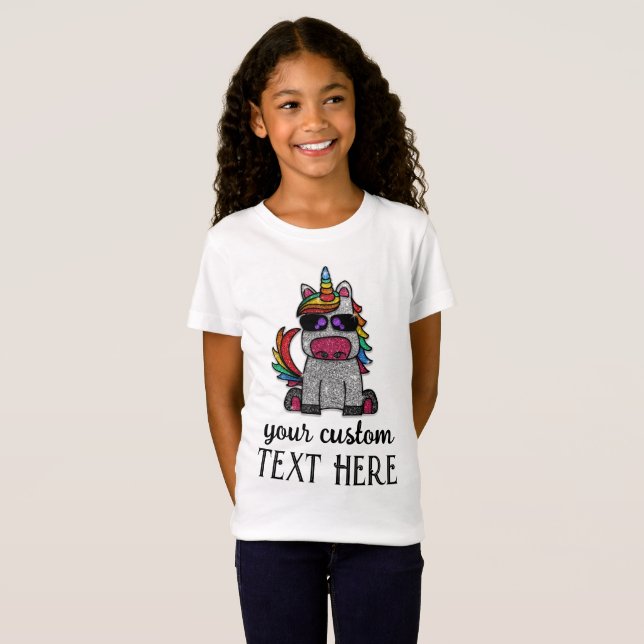 Magic Rainbow Unicorn Glitter Whimsical Birthday T Shirt (Hel framsida)