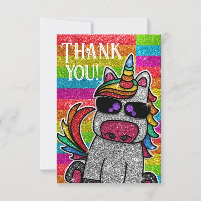 Magic Rainbow Unicorn Glitter Whimsical Birthday Tack Kort (Framsida)