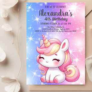 Magic Rainbow Unicorn Guld Glitter Girl Birthday Inbjudningar