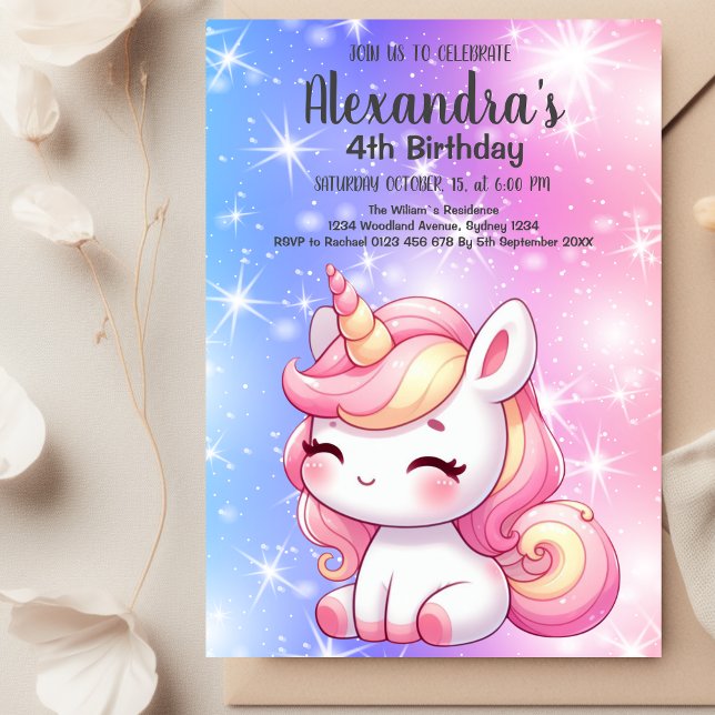 Magic Rainbow Unicorn Guld Glitter Girl Birthday Inbjudningar (Skapare uppladdad)