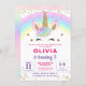 Magic Rainbow Unicorn Guld Glitter Girl Birthday Inbjudningar (Front/Back)