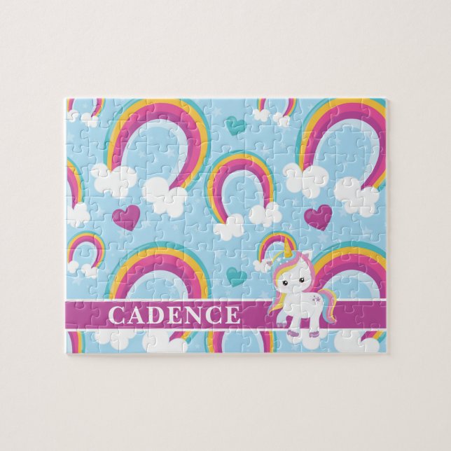 Magic Rainbow Unicorn Personlig Kids Pussel (Horisontell)