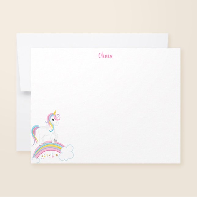 Magic Rainbow Unicorn Personlig Stationery Anteckningskort (Skapare uppladdad)
