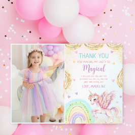 Magic Rainbow Unicorn Rosa Guld Birthday Photo Tack Kort