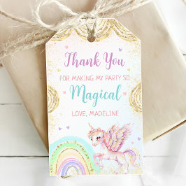 Magic Rainbow Unicorn Rosa Guld Födelsedagsfest Presentetikett
