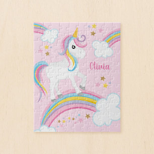 Magic Rainbow Unicorn Rosa Personlig Kids Pussel