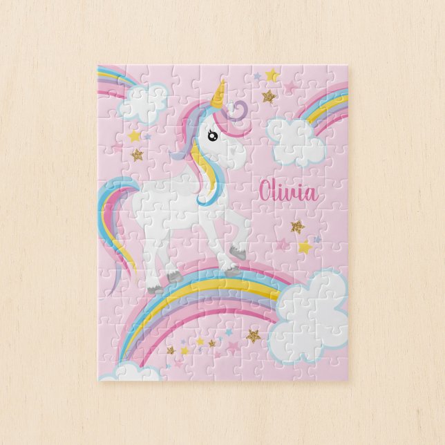 Magic Rainbow Unicorn Rosa Personlig Kids Pussel (Skapare uppladdad)