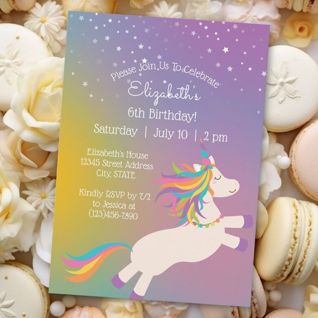 Magic Rainbow Unicorn Stars Barns födelsedag Party Inbjudningar (Skapare uppladdad)