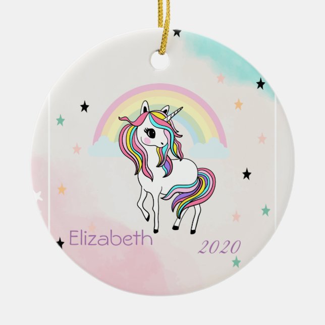 Magic Rainbow Unicorn Stars Julgransprydnad Keramik (Framsidan)