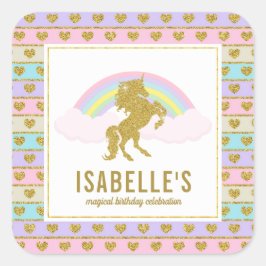 Magic Rainbow Unicorn Stickers Fyrkantigt Klistermärke