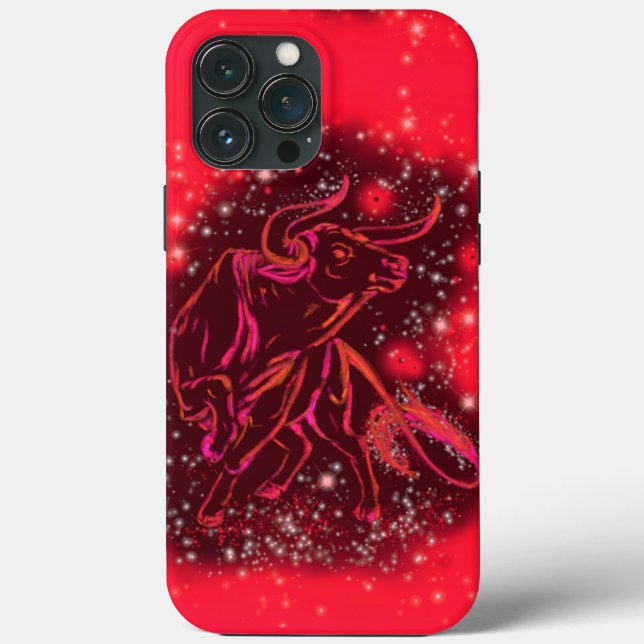 Magic Red Neon Bull Running Fantastisk Starry Nght (Baksida)