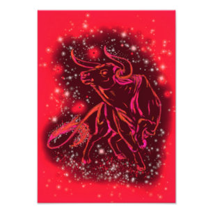 Magic Red Neon Bull Running - Fantastisk Starry Ni Fototryck