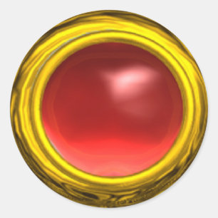 MAGIC RED RUBY GEM STONE, bright rosa guld gult Runt Klistermärke