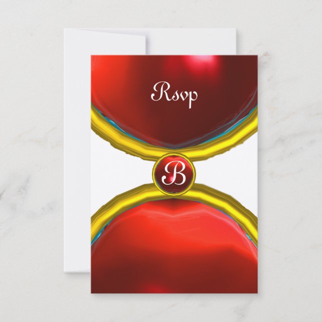 MAGIC RINGAR ,MONOGRAM osa Gem rödchampagne Inbjudningar (Framsida)