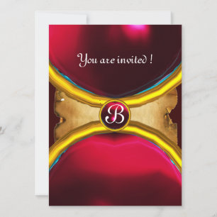 MAGIC RINGAR ,MONOGRAM parchment gem red burgundy Inbjudningar