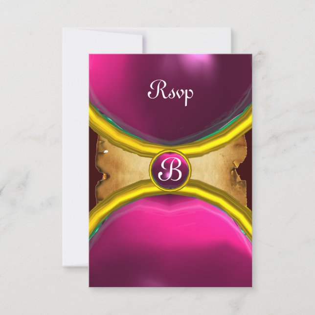 MAGIC RINGAR ,MONOGRAM parchment osa gem rosa Inbjudningar (Framsida)