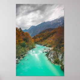 Magic River Soča cloudy, höstdag Slovenien Poster