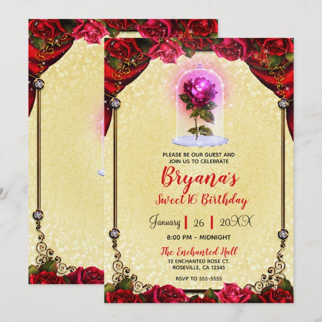 Magic Ro Beauty Birthday Sweet 16 Birthday Inbjudningar (Fram/baksida)