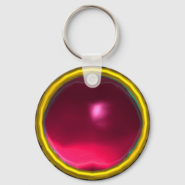 MAGIC ROSA FUCHSIA RUBY GEMSTONE NYCKELRING (Framsida)