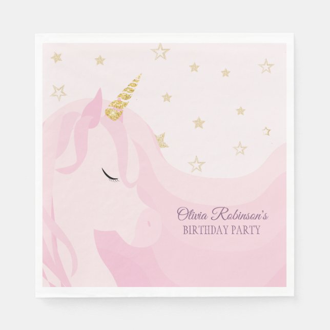 Magic Rosa Guld Unicorn Birthday Pappersservett (Framsidan)