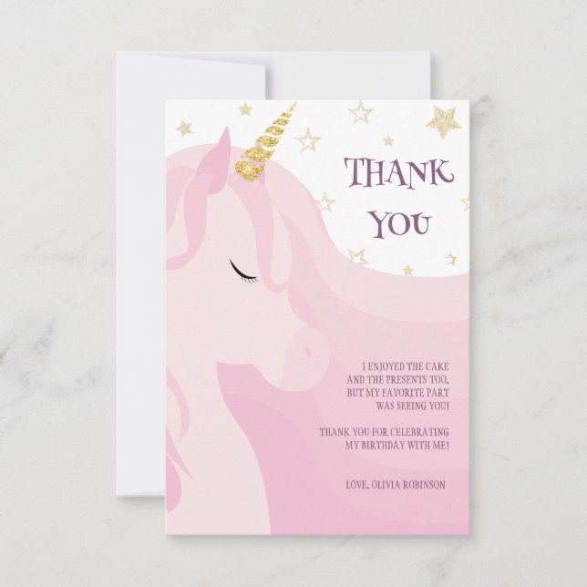 Magic Rosa Guld Unicorn Birthday Tack Kort (Framsida)