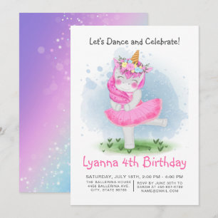 Magic Rosa Tutu Dance Unicorn Birthday Inbjudningar