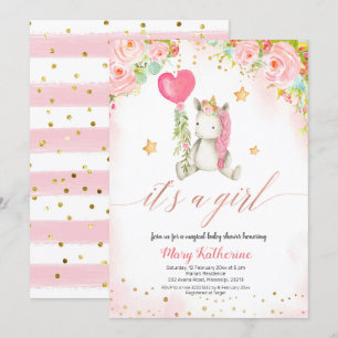 Magic rosa Unicorn-babyduschinbjudan Inbjudningar
