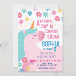 Magic Rosa Unicorn Birthday bjudande Regnbåge Inbjudningar