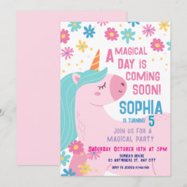 Magic Rosa Unicorn Birthday bjudande Regnbåge Inbjudningar